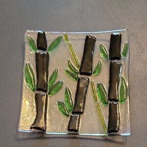 Bamboo Art Glass Decor Plate